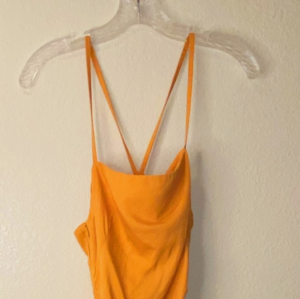 Zara Linen Blend Orange Strappy Dress - Picture 4 of 11